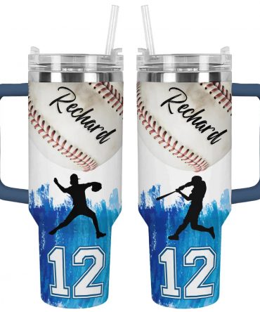 Personalized Baseball Tumbler with Handle - Custom Name & Number Gift