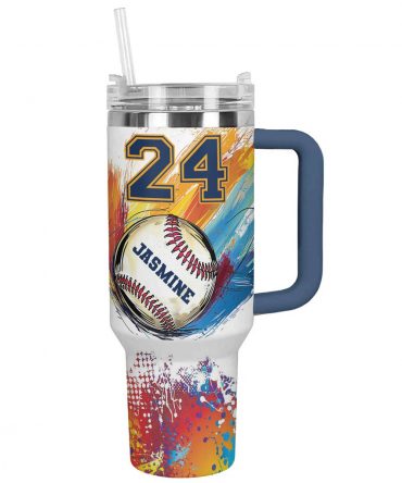 Personalized Baseball Tumbler with Handle - Custom Name & Number Design