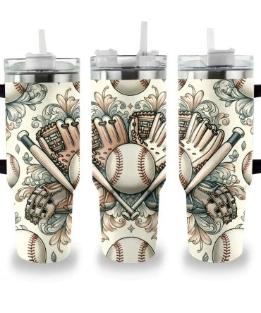 Stylish Baseball-Themed Travel Mug with Handle & Straw - Perfect for Sports Lovers