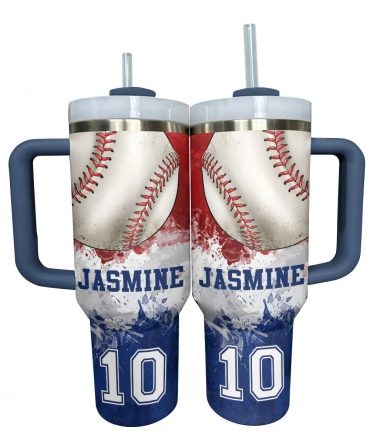 Personalized Baseball Tumbler with Handle - Custom Name & Number