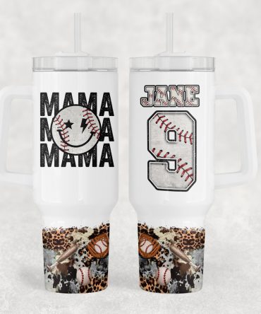 Personalized Baseball Mom Tumbler with Straw - Custom Sports Gift