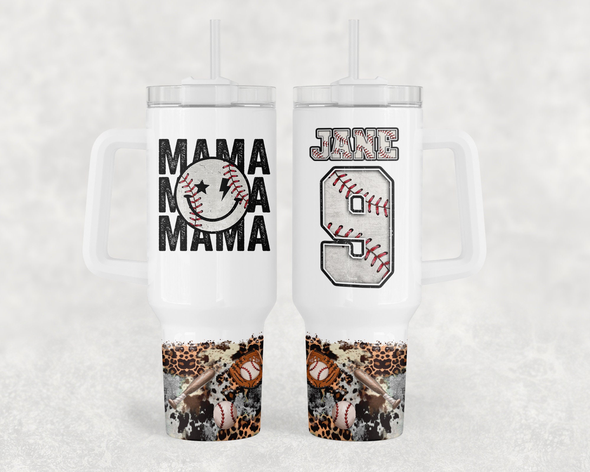 Personalized Baseball Mom Tumbler with Straw - Custom Sports Gift