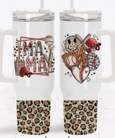 Baseball Themed Mama Tumbler with Leopard Print - Perfect Gift for Sports Moms
