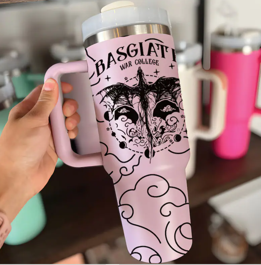 Stylish Gothic Dragon Design Travel Mug with Handle - 40oz