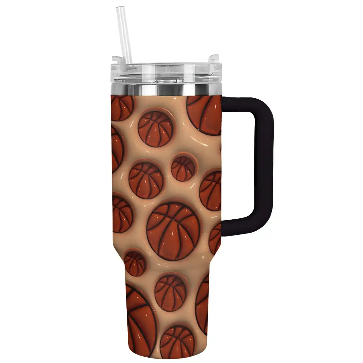Basketball-Themed Insulated Tumbler with Handle & Straw - 40oz