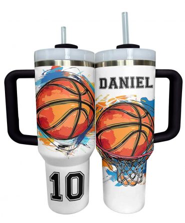 Custom Basketball Tumbler with Straw - Personalized Name & Number