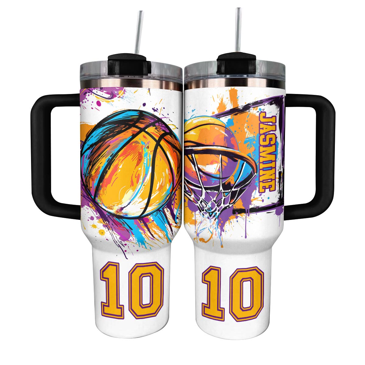 Personalized Basketball Tumbler with Handle - Ideal Gift for Sports Lovers