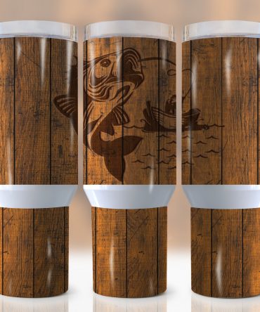 Rustic Wooden Fishing Tumbler with Handle - Insulated Travel Mug for Outdoor Enthusiasts
