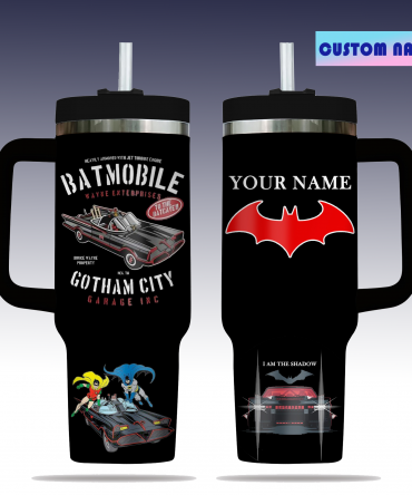 Customizable Batmobile Travel Mug with Personalized Name - Superhero Design