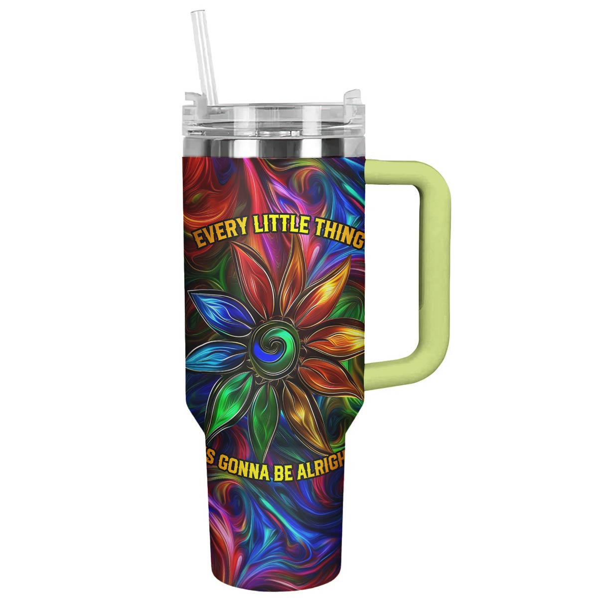 Vibrant Flower Travel Mug with Straw - Insulated & Stylish