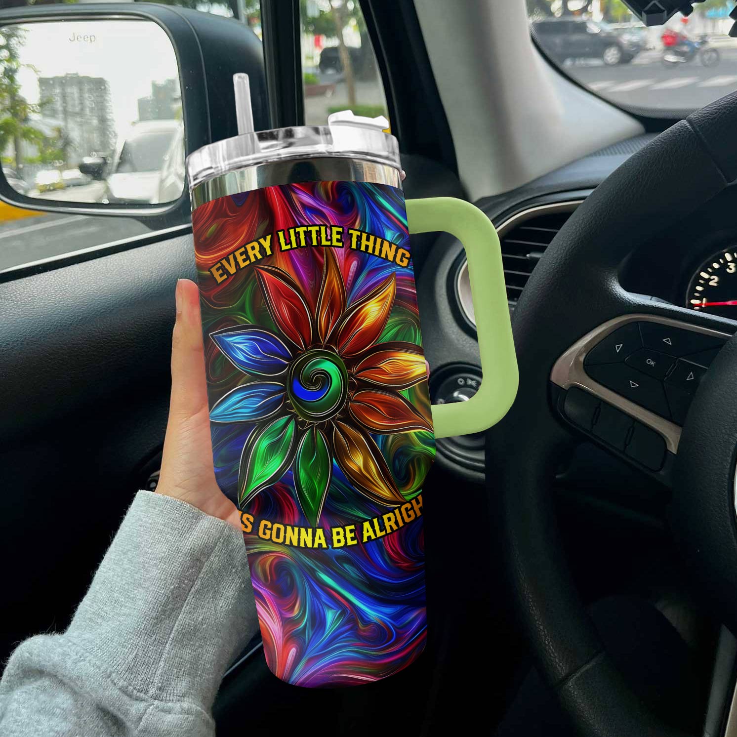 Vibrant Flower Travel Mug with Straw - Insulated & Stylish - Image 2