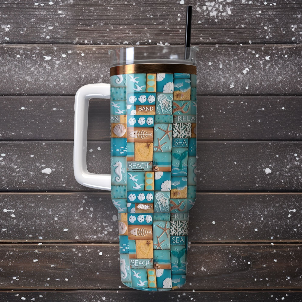 Beach-Themed Insulated Tumbler with Handle & Straw - Perfect for Hot & Cold Drinks - Image 4