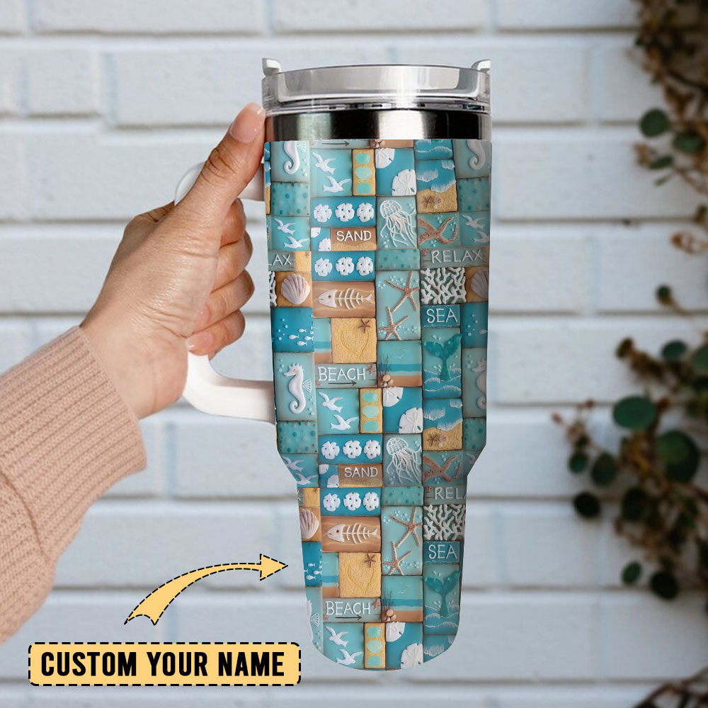 Beach-Themed Insulated Tumbler with Handle & Straw - Perfect for Hot & Cold Drinks - Image 2