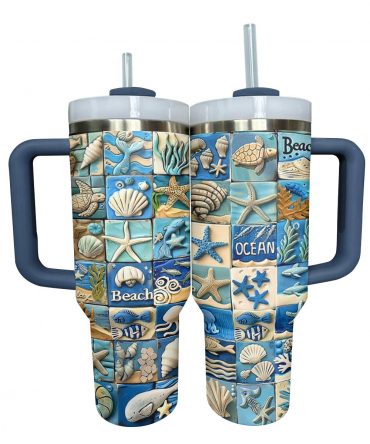 Beach-Themed Insulated Tumbler with Handle - Perfect for Ocean Lovers