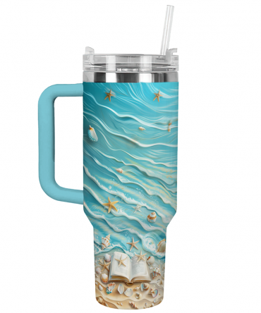 Ocean Waves Travel Tumbler with Handle - Insulated & Stylish Beach Design
