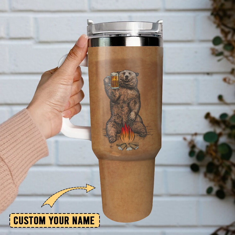 Bear Campfire Adventure Mug - Insulated Travel Tumbler with Handle & Straw - Image 2