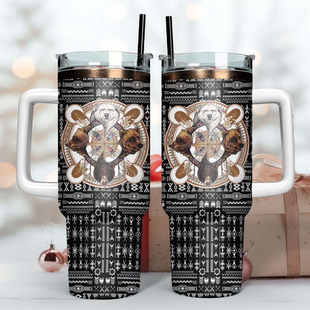 Tribal Animal Print Insulated Tumbler with Handle & Straw - Keeps Drinks Hot or Cold - Image 2