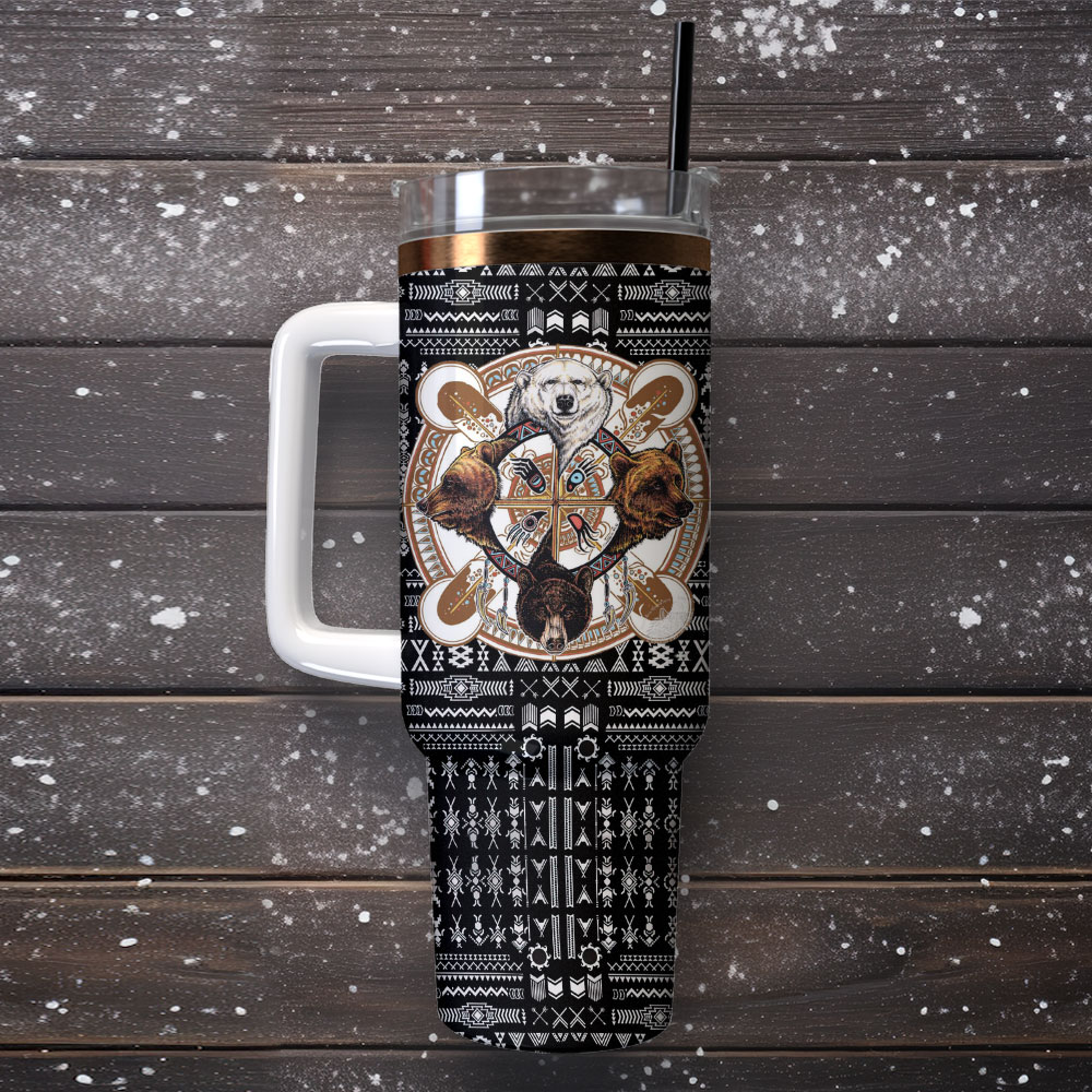 Tribal Animal Print Insulated Tumbler with Handle & Straw - Keeps Drinks Hot or Cold - Image 4