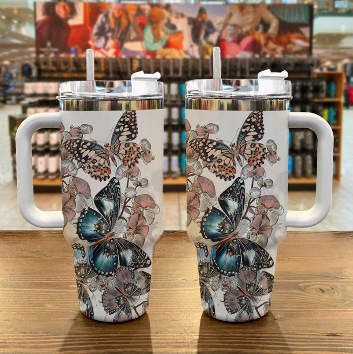 Butterfly Garden Stainless Steel Travel Mug - Insulated & Leak-Proof - Image 2