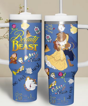 Beauty and the Beast Themed Travel Mug with Handle - Enchanting Design