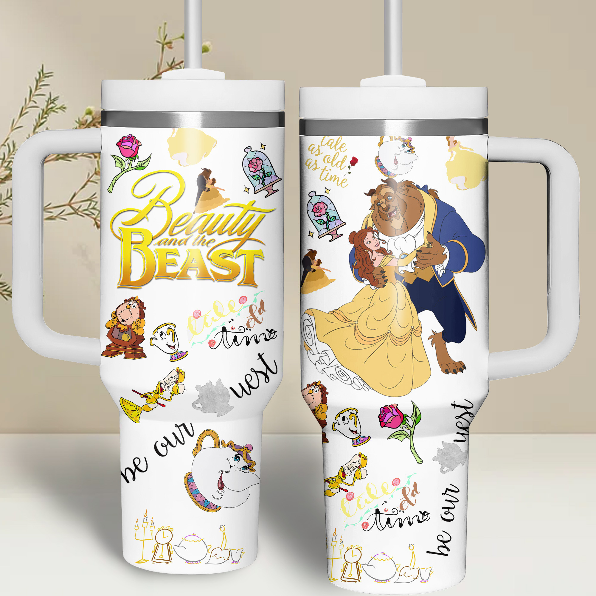 Beauty and the Beast Themed Travel Mug with Handle - Enchanting Design - Image 4