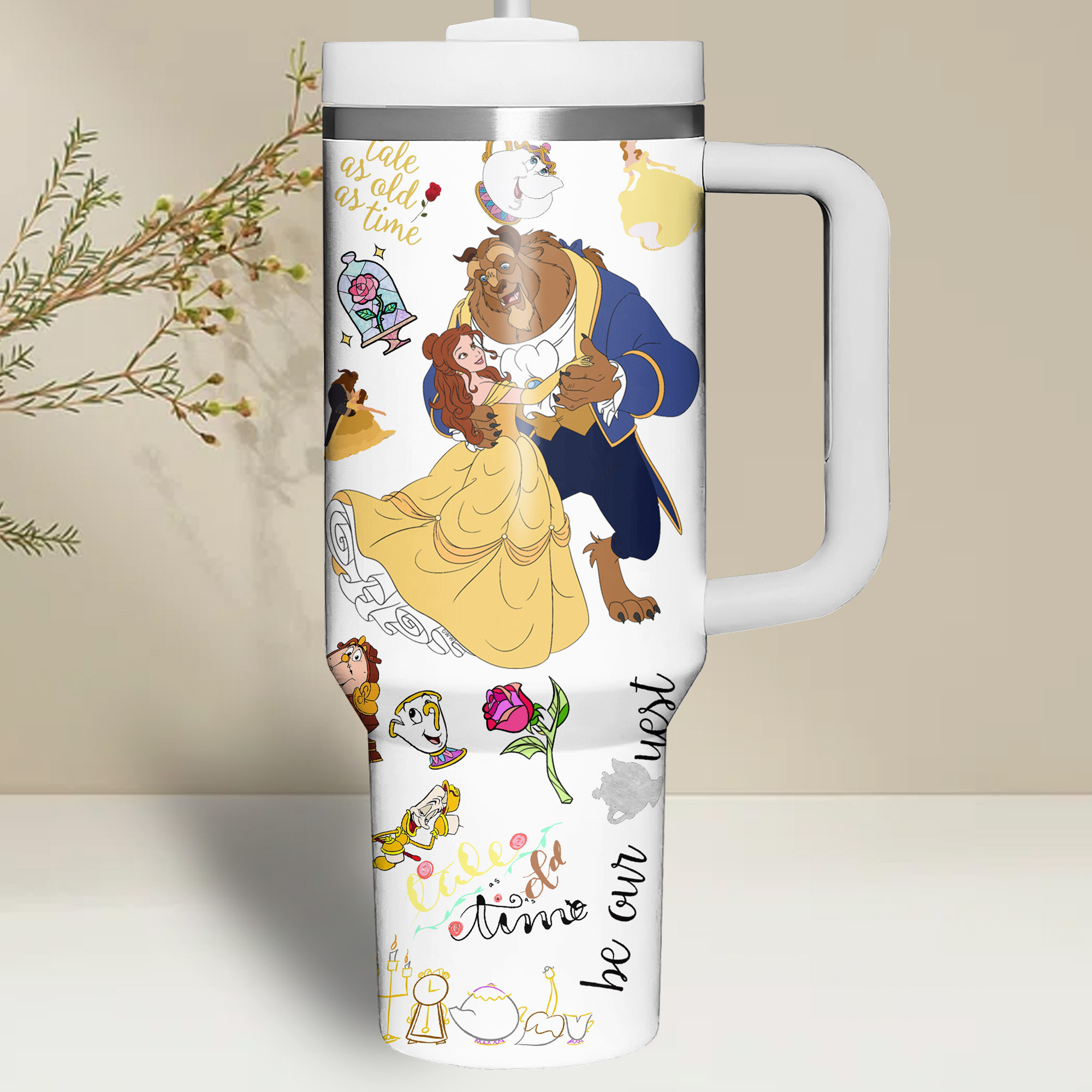 Beauty and the Beast Themed Travel Mug with Handle - Enchanting Design - Image 6