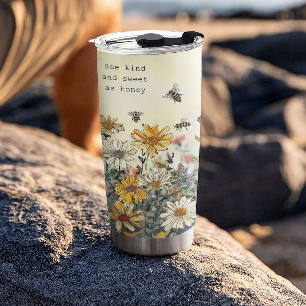 Eco-Friendly Floral Tumbler - Bee Kind and Sweet as Honey Design
