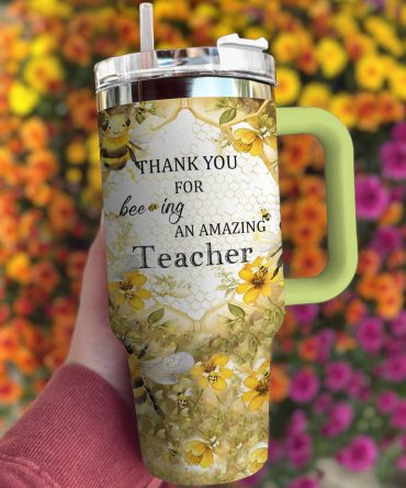 Bee-Themed Travel Mug - Perfect Gift for Teachers, 40oz Insulated Tumbler