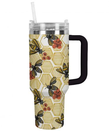Eco-Friendly Bee Print Travel Tumbler with Straw – 40oz