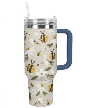 Bee & Daisy Insulated Travel Mug with Straw - 40oz