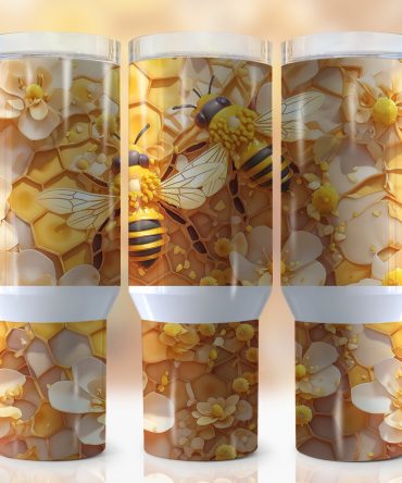 Bee-Themed Insulated Tumbler with Handle - Double Wall Stainless Steel Travel Mug