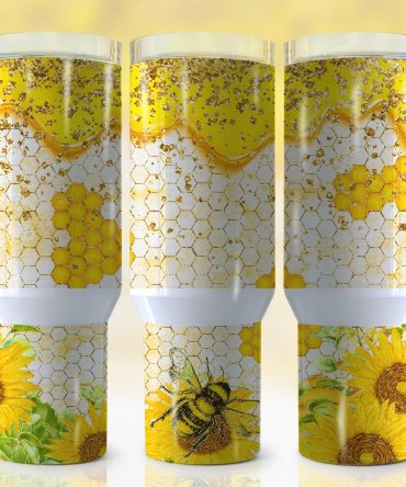 Vibrant Sunflower & Honeycomb Travel Mug – Eco-Friendly, Insulated, Leak-Proof
