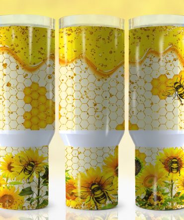 Honeycomb & Sunflower Bee Tumbler - Eco-Friendly Insulated Travel Mug