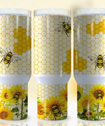 Eco-Friendly Bee & Sunflower Travel Mug - Insulated, Reusable, Spill-Proof