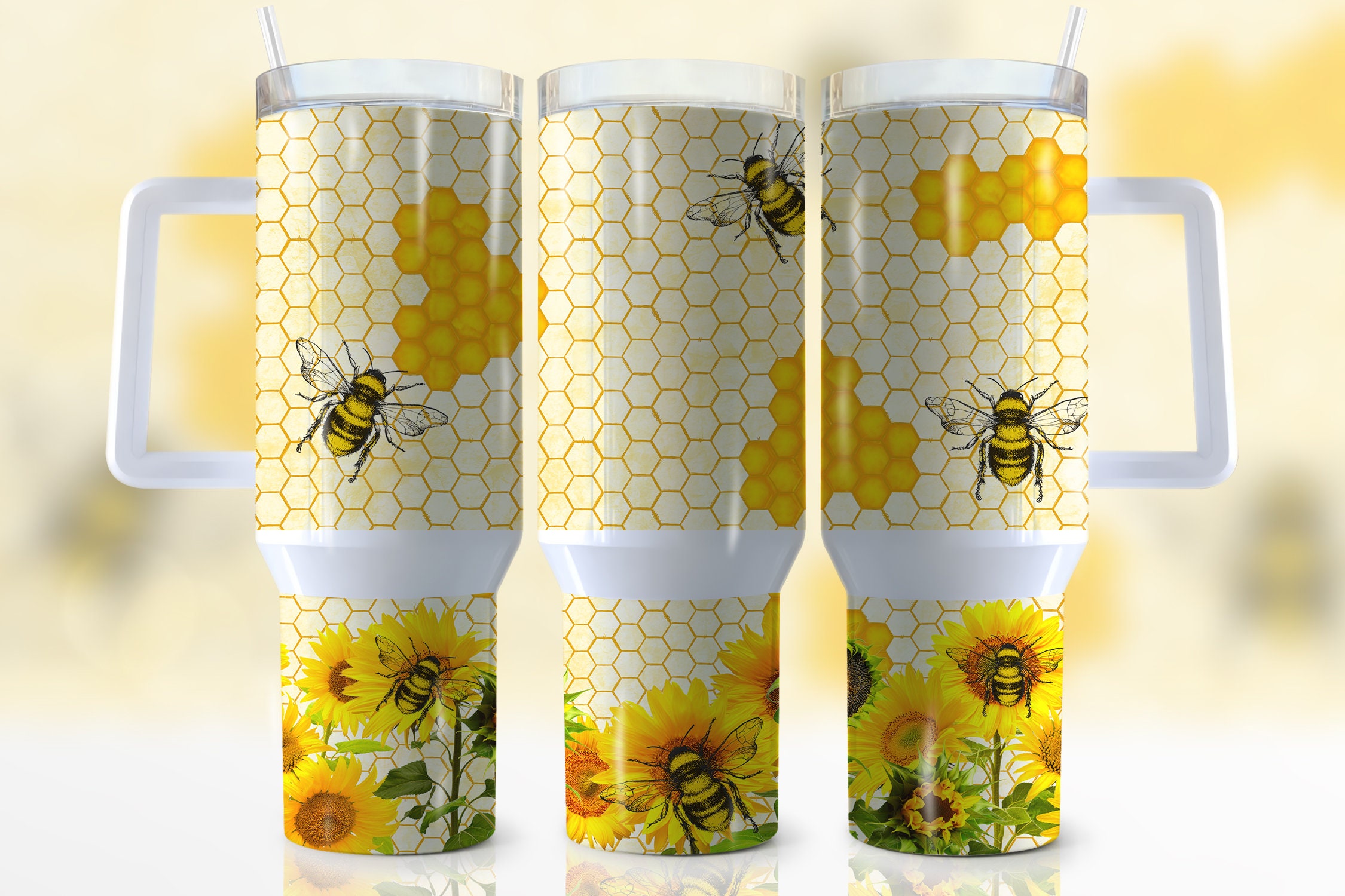 Eco-Friendly Bee & Sunflower Travel Mug - Insulated, Reusable, Spill-Proof