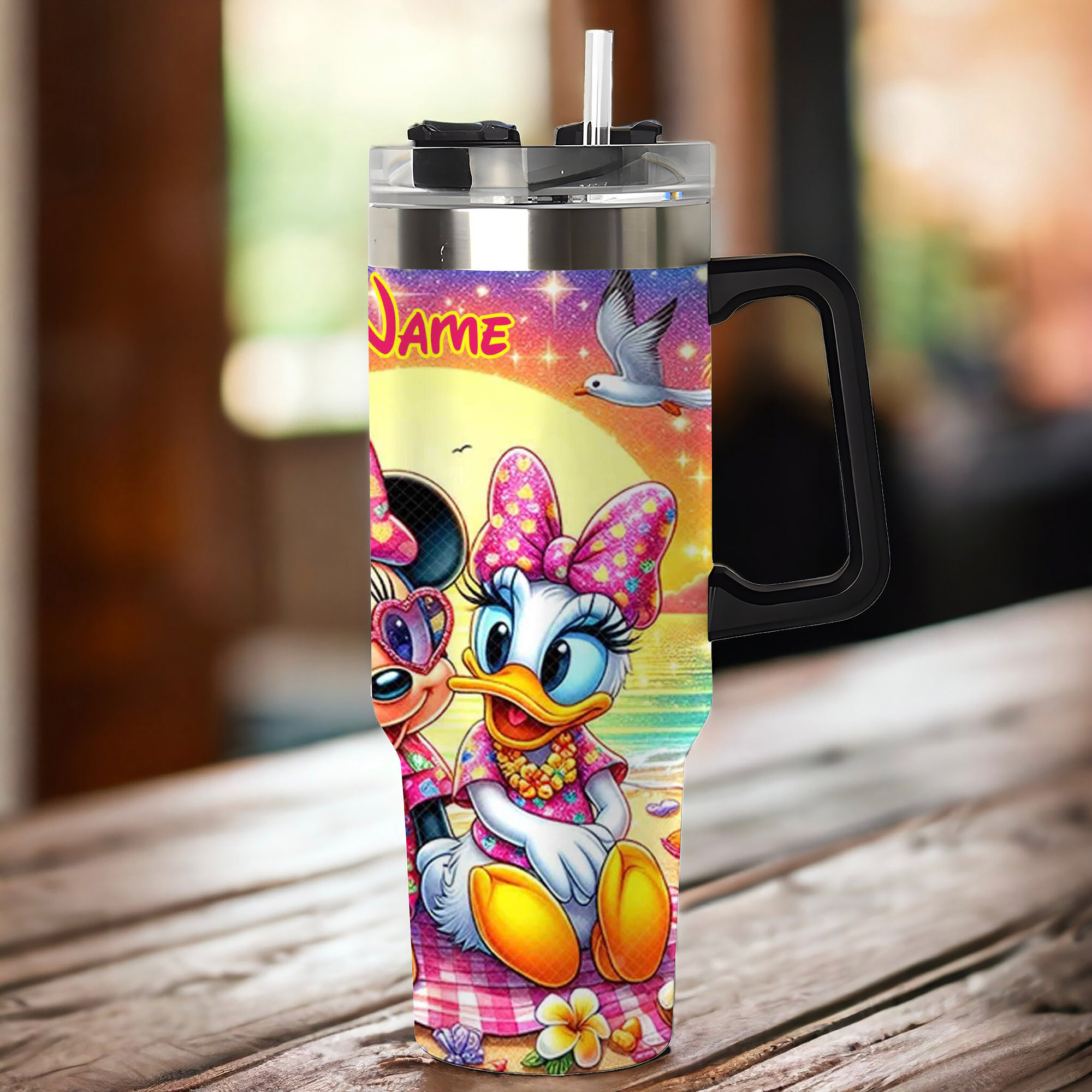 Personalized Tropical Beach Tumbler with Cute Cartoon Design - Image 3
