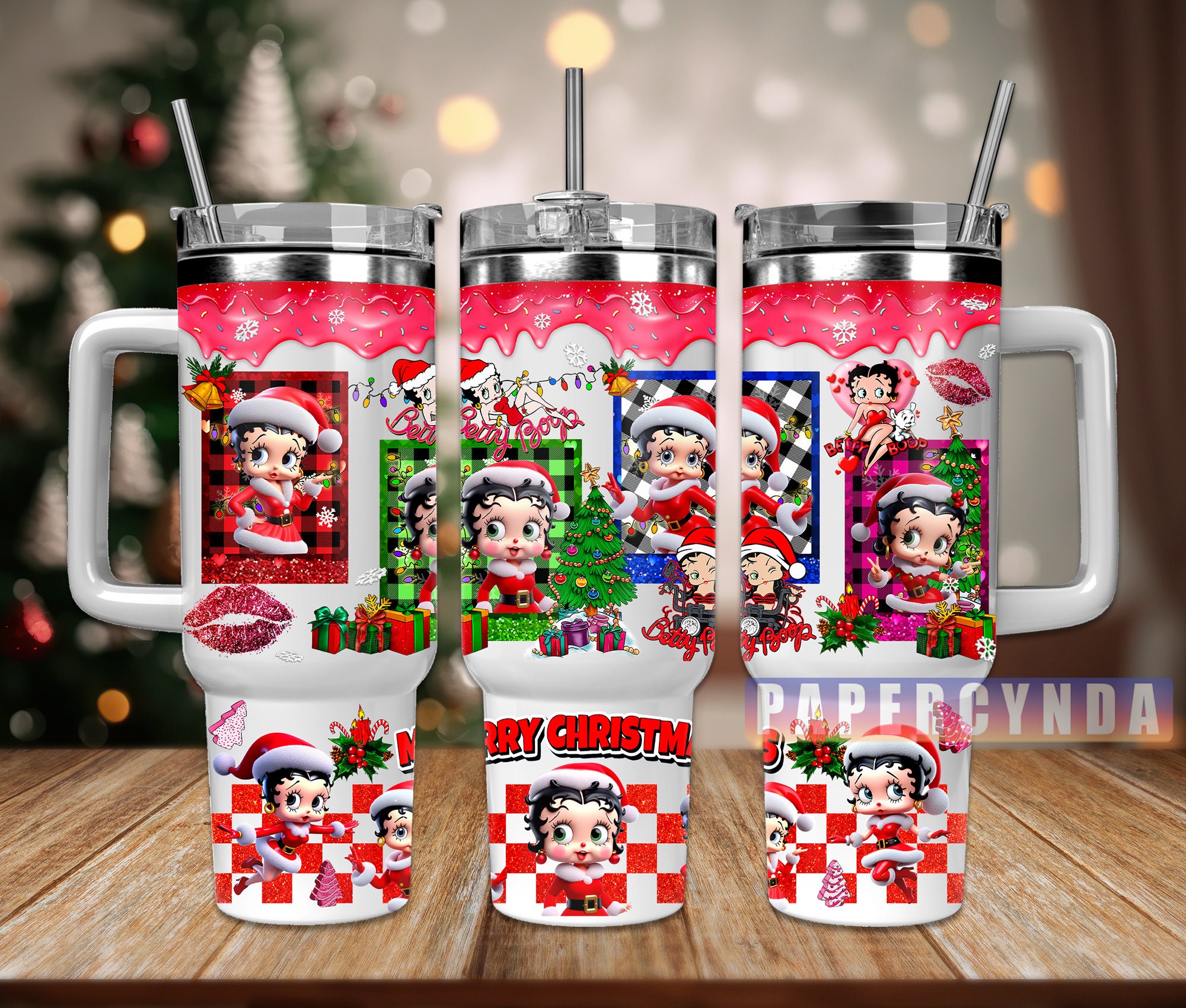 Festive Holiday Tumbler with Lid & Straw - Vibrant Christmas Design