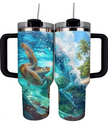 Ocean Vibes Stainless Steel Tumbler with Sea Turtle Design - 40oz Insulated Travel Mug