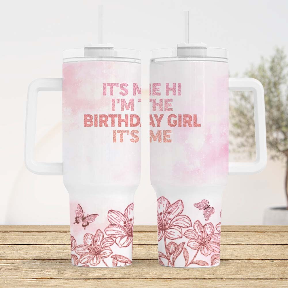 Birthday Girl Floral Tumbler with Handle and Straw - Perfect Gift for Her - Image 3
