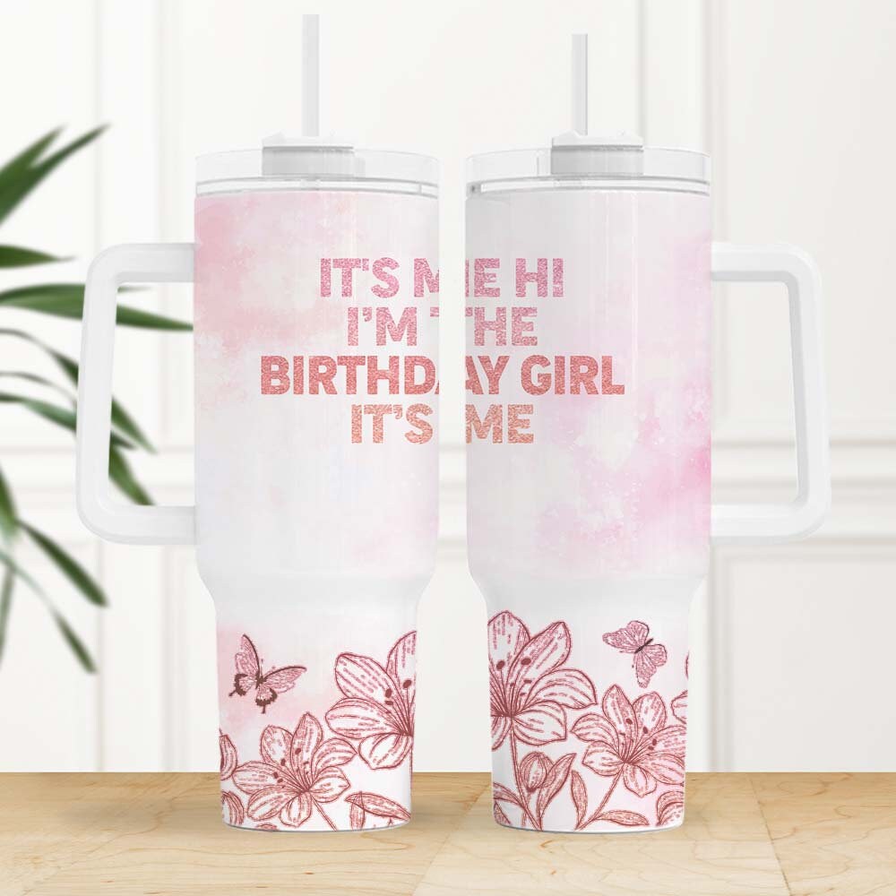 Birthday Girl Floral Tumbler with Handle and Straw - Perfect Gift for Her - Image 2