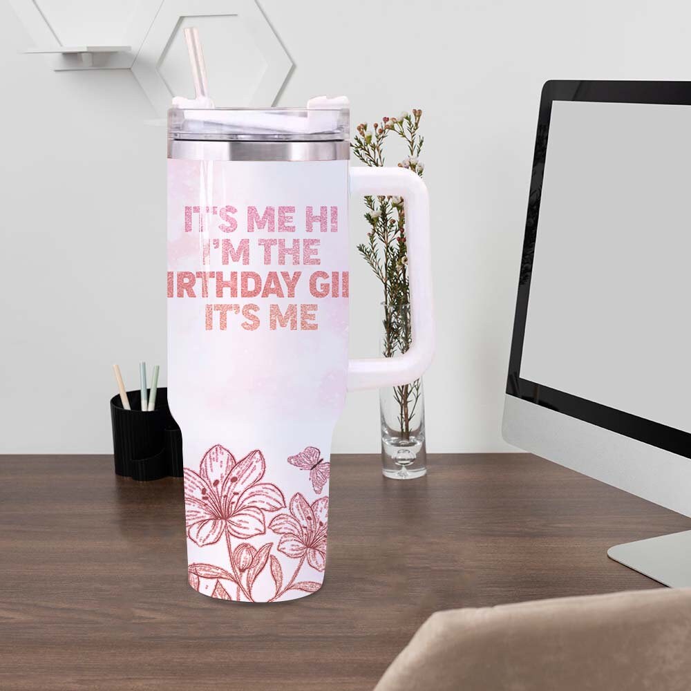 Birthday Girl Floral Tumbler with Handle and Straw - Perfect Gift for Her - Image 4