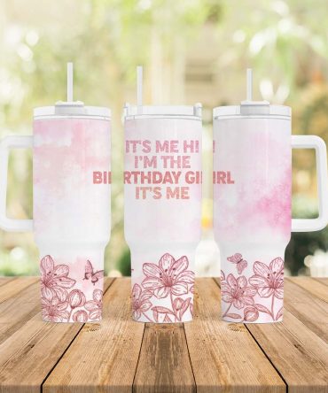 Birthday Girl Floral Tumbler with Handle and Straw - Perfect Gift for Her