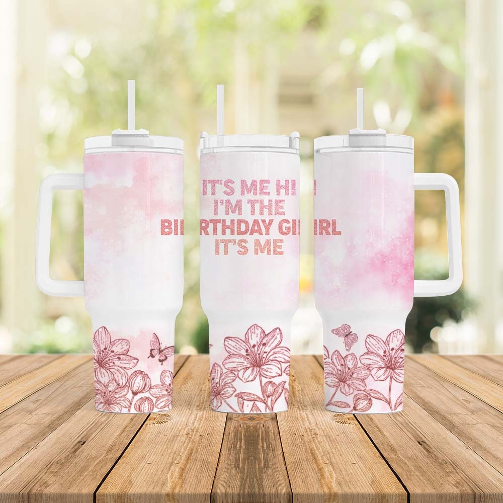 Birthday Girl Floral Tumbler with Handle and Straw - Perfect Gift for Her