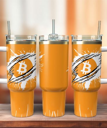 Bitcoin Splash Insulated Tumbler with Handle & Straw - Stay Hydrated in Style