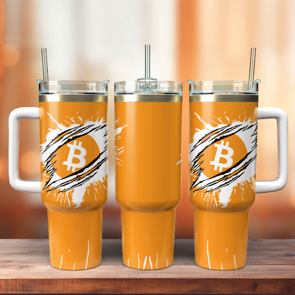 Bitcoin Splash Insulated Tumbler with Handle & Straw - Stay Hydrated in Style