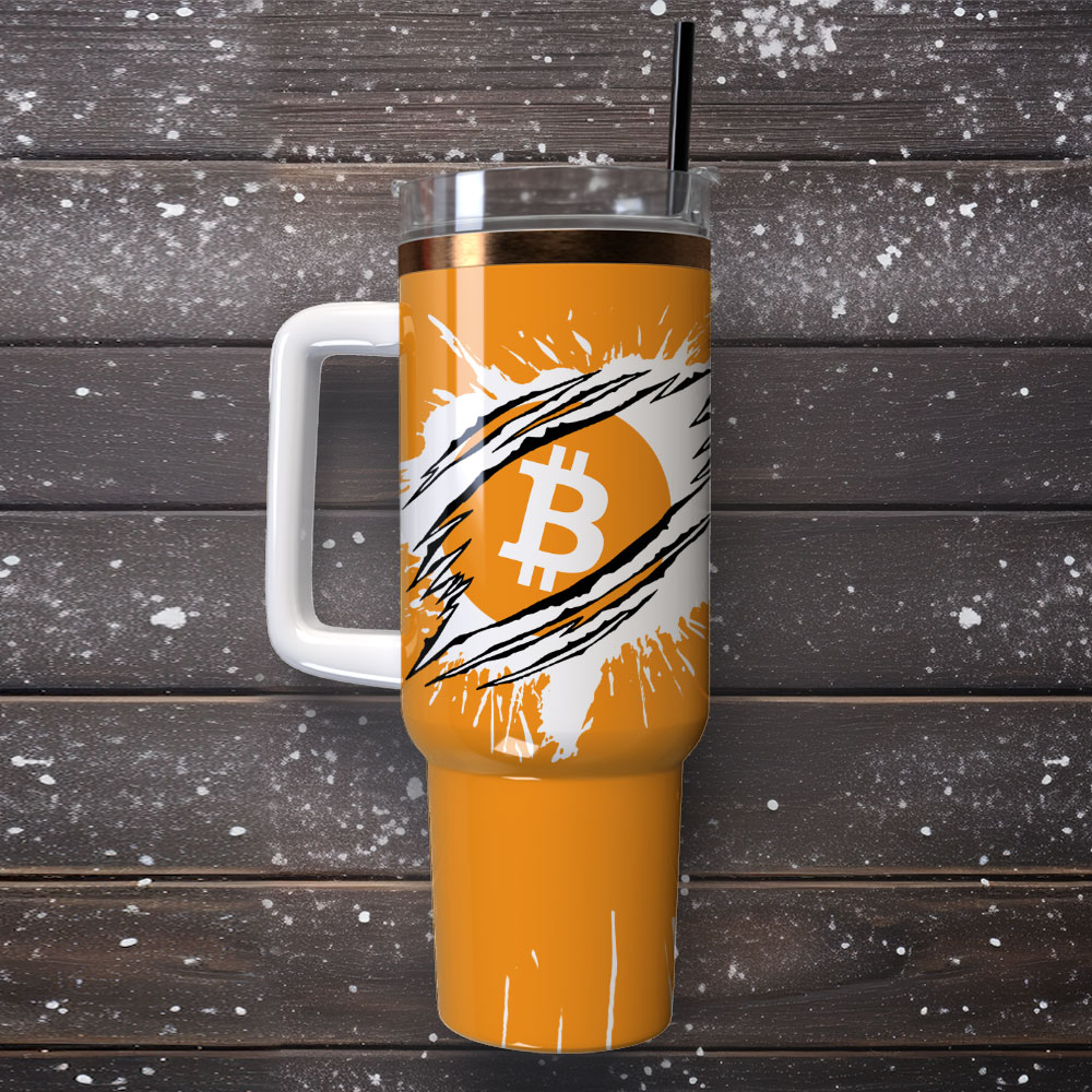Bitcoin Splash Insulated Tumbler with Handle & Straw - Stay Hydrated in Style - Image 4