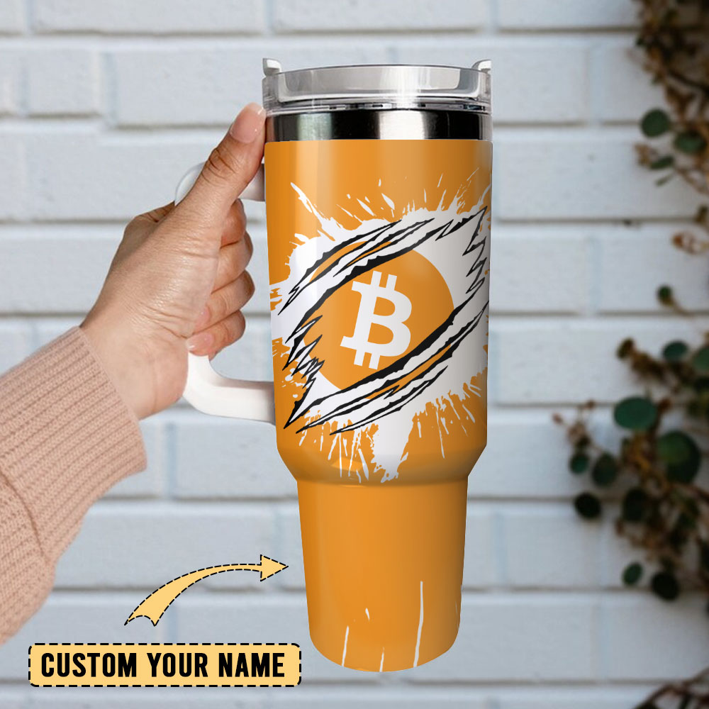 Bitcoin Splash Insulated Tumbler with Handle & Straw - Stay Hydrated in Style - Image 2
