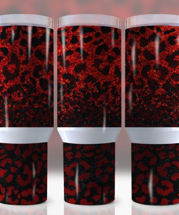 Stylish Red Leopard Print Insulated Tumbler with Handle & Straw
