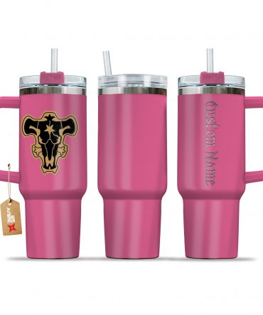 Custom Name Pink Insulated Mug - Personalized Stainless Steel Tumbler with Straw & Handle