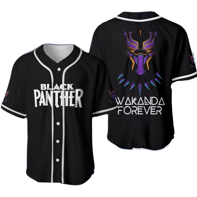 Black Panther Baseball Jersey - Wakanda Forever Design - Unisex Marvel Fan Apparel